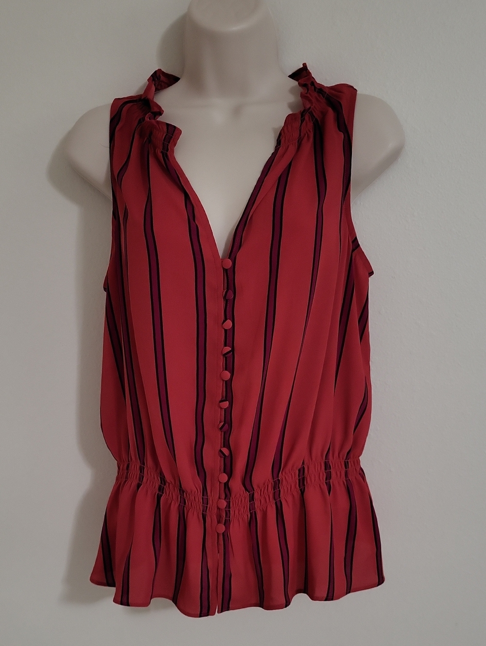 Express Coral Purple Black Striped Sleeveless Button-Front Top